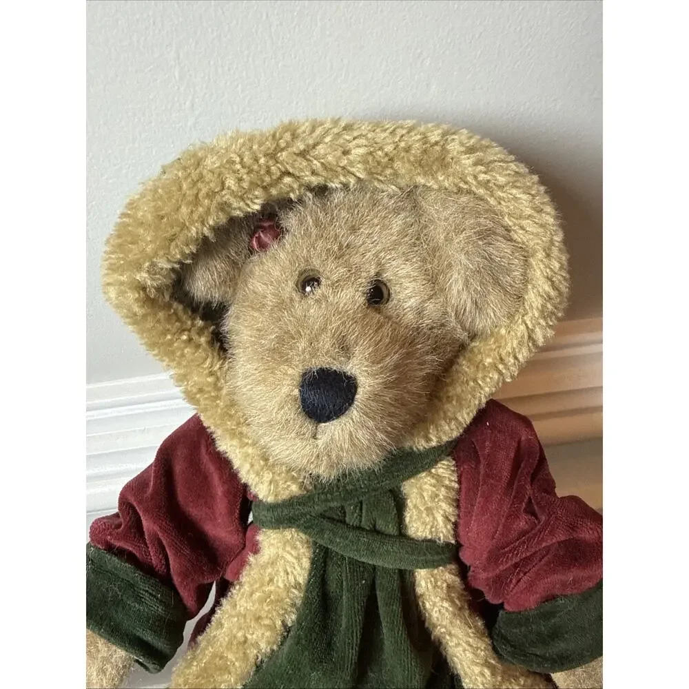 Boyds Bears 12” Teddy Bear Burgundy Winter Coat Hood Scarf Christmas Holiday